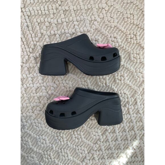 Crocs Siren Platform Clog Black with Pink Bow Jibbitz Size 9 - Picture 7 of 11